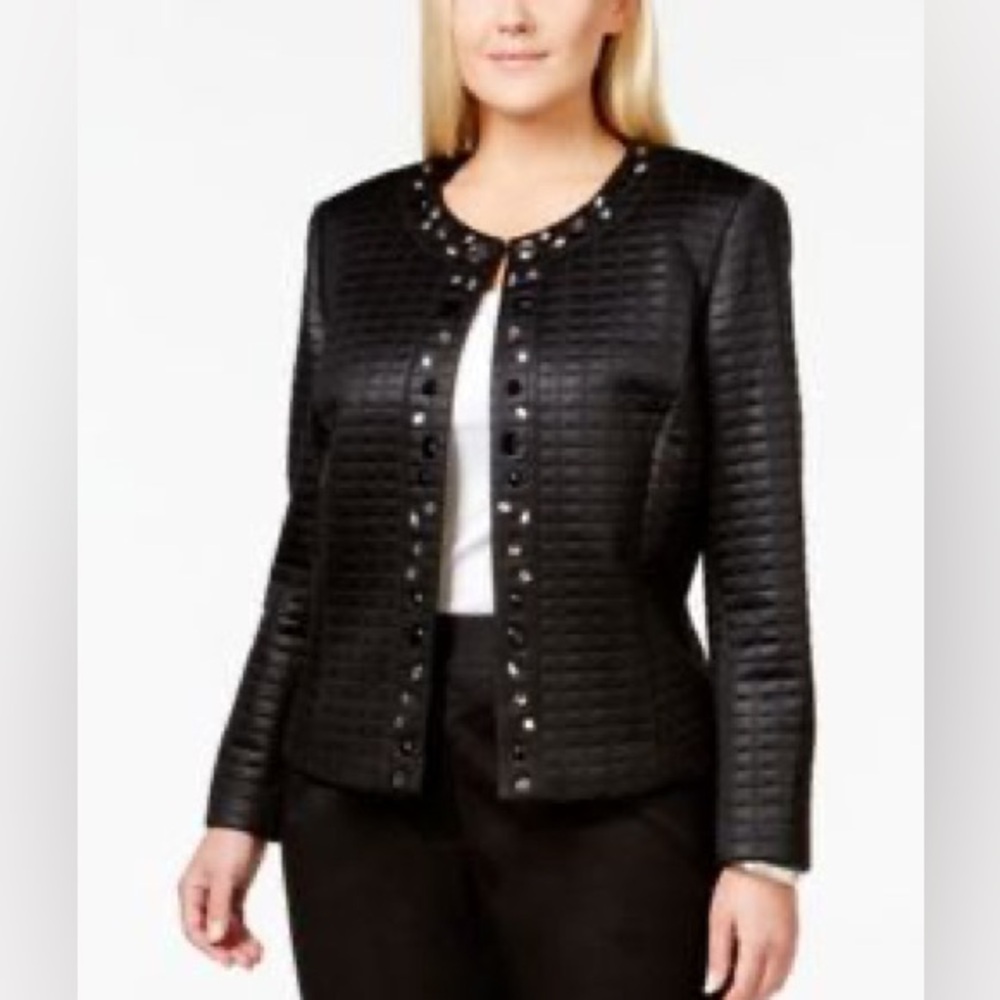Tahari Black Quilted Jacket with Jewelled Details